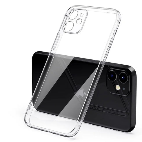 Luxury Plating Square Frame Silicone Transparent Case on For iPhone 11 12 13 14 15 Pro Max X XR XS Max 7 Plus Clear Back Cover